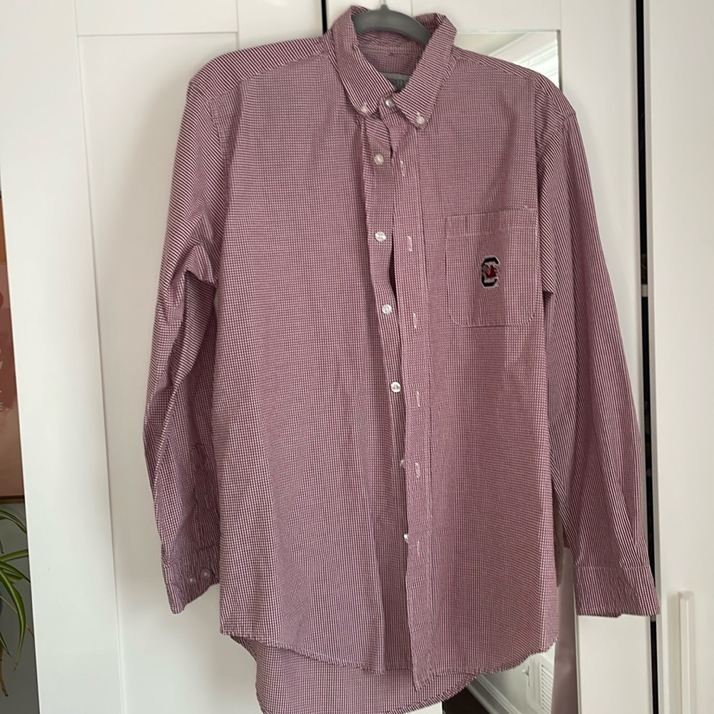 Red and white gingham USC Carolina Gamecocks button down